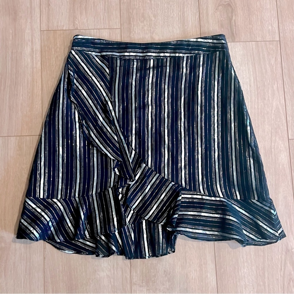 Suncoo Paris Serie Black & Metallic Silver Striped Ruffle Skirt